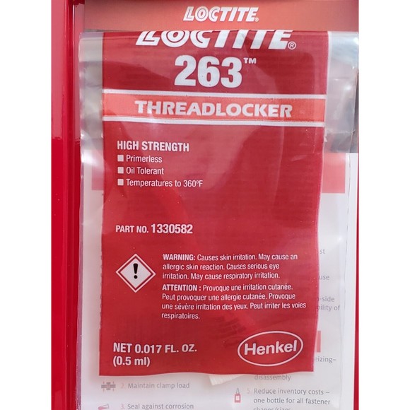 Loctite 263 Red Hi-Strength Permanent Threadlocker Sample Trial .5 ml w/ Bolt - Picture 2 of 6